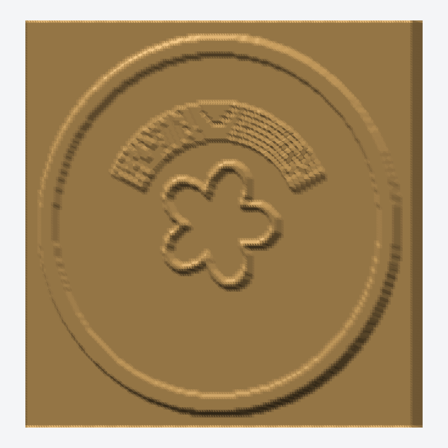 Gold commemorative coin STL with laurel wreath and star relief, rendered in 3D from a grayscale PNG heightmap by png2stl.com
