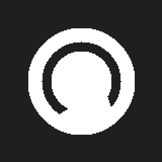 Grayscale PNG heightmap source for a logo mark: a circular ring surrounding a bold A-shaped column glyph, white on dark