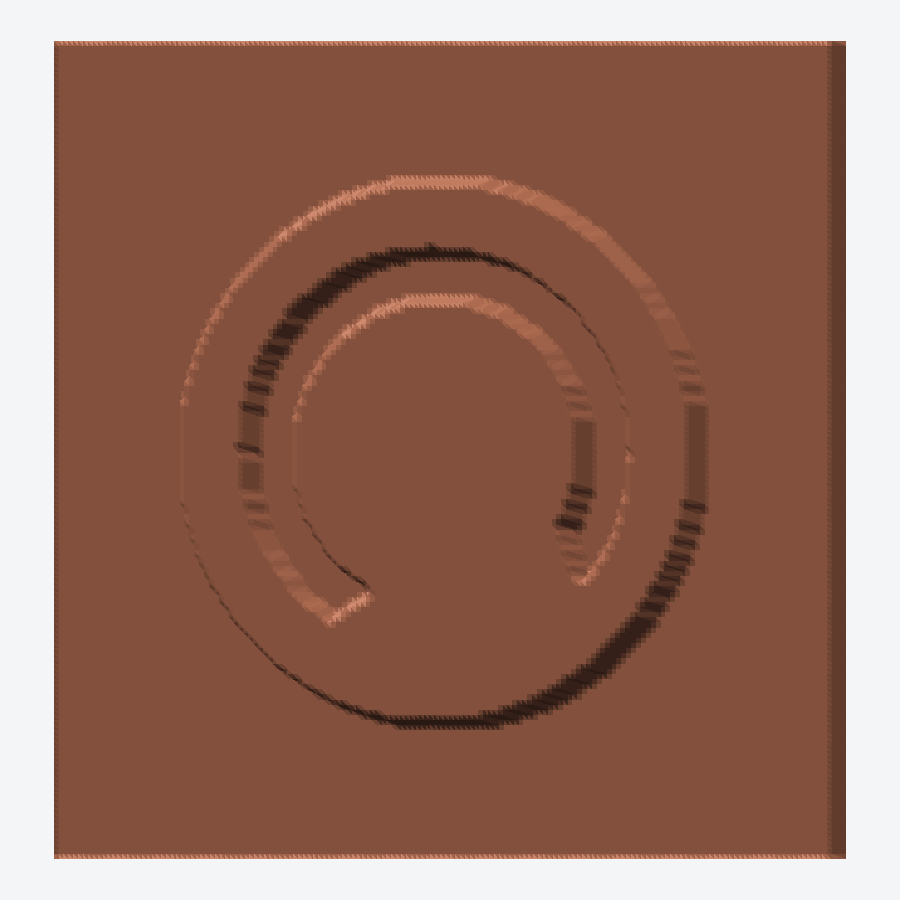 Clay-coloured embossed logo plaque rendered in 3D, converted from a grayscale PNG logo to a watertight STL by png2stl.com
