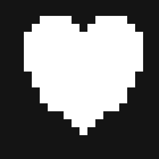 Grayscale PNG heightmap source for a pixel-art heart: a 20 by 20 pixel blocky heart shape, white on dark