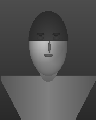 Grayscale PNG heightmap source for a portrait lithophane: shaded head and shoulders with dark eyes, nose and mouth on a light-to-mid grey field