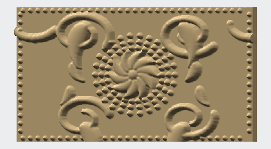 Ivory-white Rococo acanthus scrollwork CNC relief panel rendered on light grey, converted from a grayscale PNG heightmap by png2stl.com
